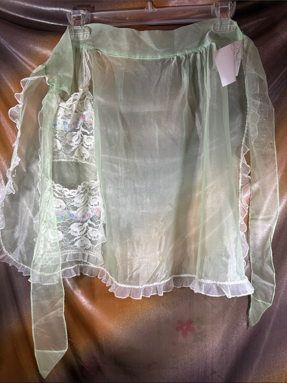 Vintage 50’s Sheer‎ Mint Lace-Trim Wrap apron - Y